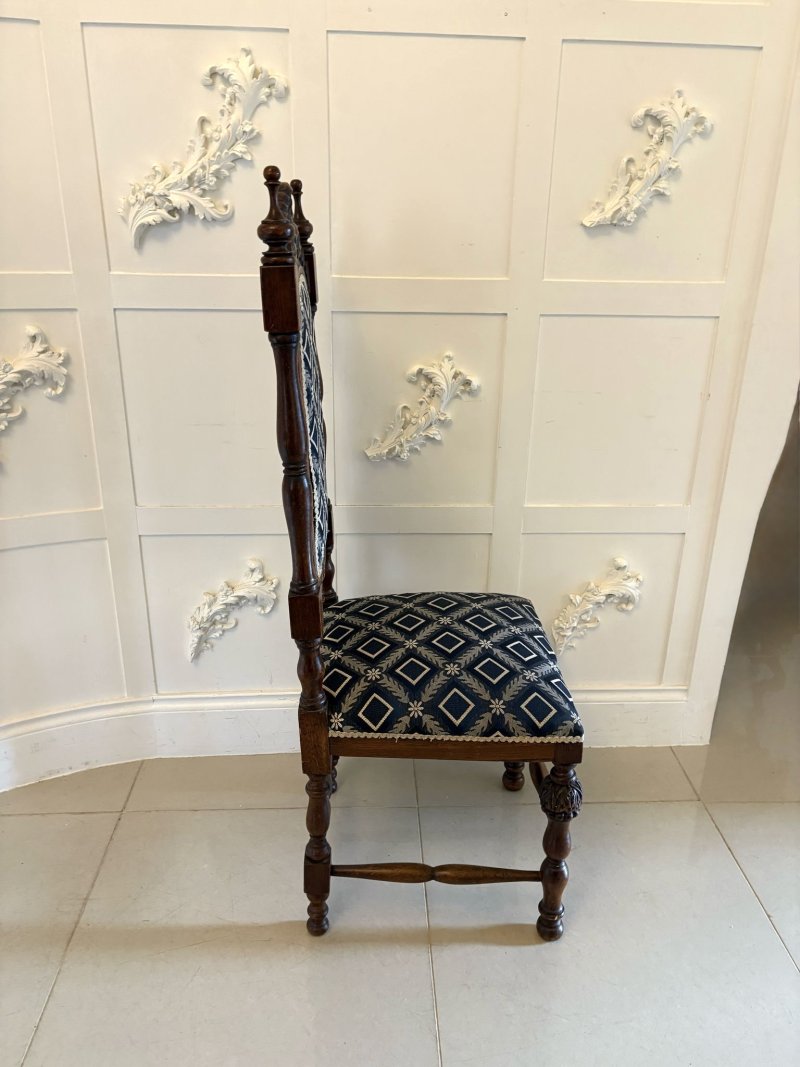 Antique Quality Victorian Pair of Carved Oak Side/Hall Chairs - Image 5